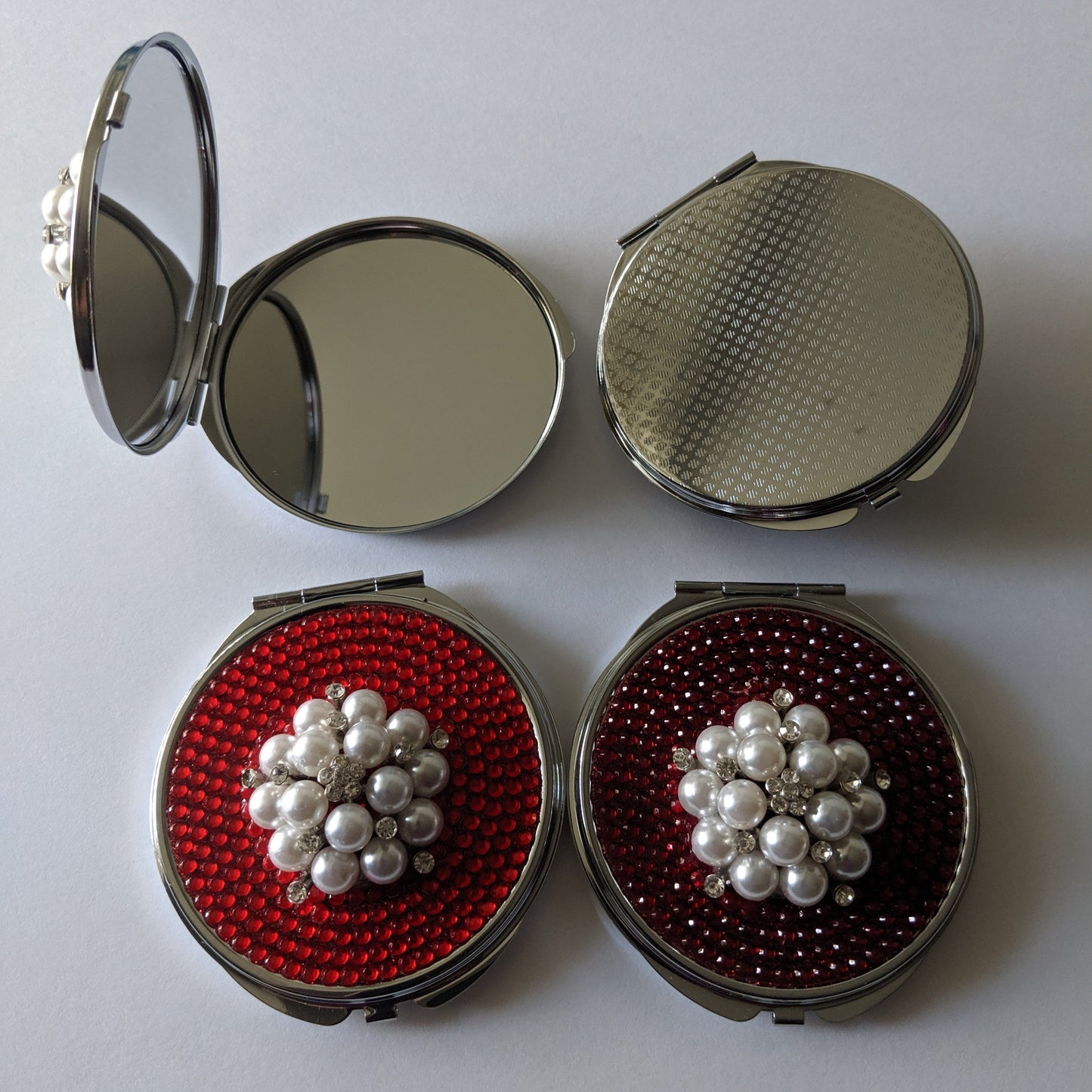 rhinestone pearl compact mirror