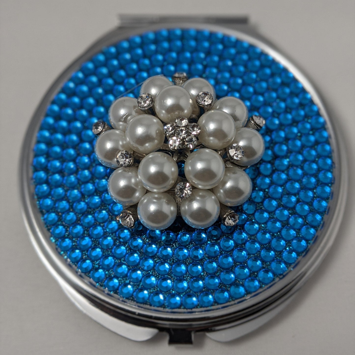 rhinestone pearl compact mirror