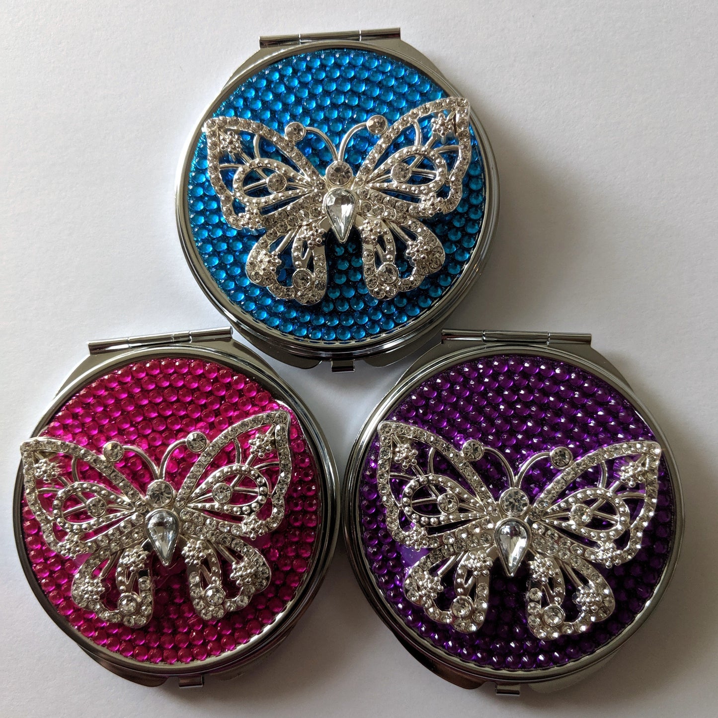 silver butterfly compact mirror