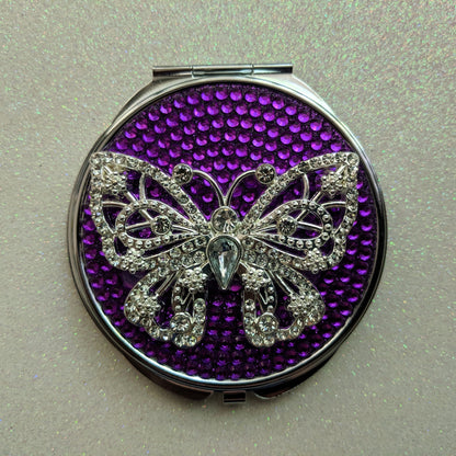 handmade compact mirror | Rhinestone Butterfly